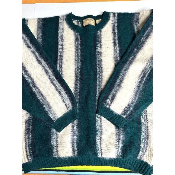 J Riggings Wool Lana Sweater New River Co Green Striped GrandPa Large Hong Kong - Picture 1 of 10